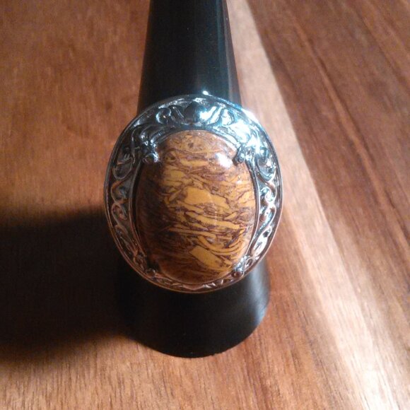 Script Stone Jasper Solitaire Stainless Steel Ring (Size 9) - Picture 11 of 13